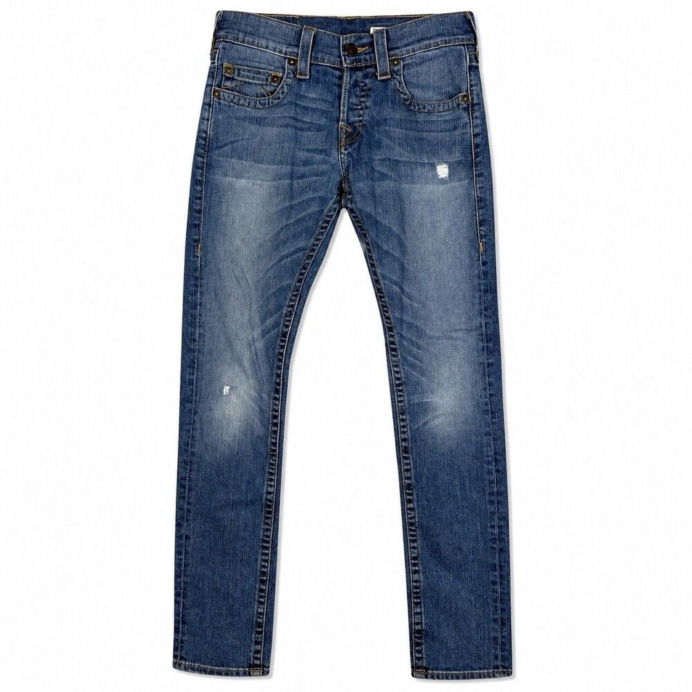 True Religion Rocco Mens 30 Made USA Distressed Slim Jeans Y2K Medium Wash Denim
